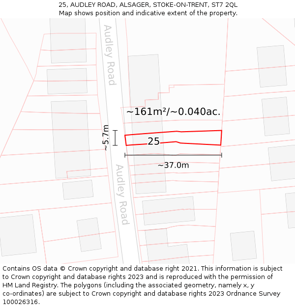 25, AUDLEY ROAD, ALSAGER, STOKE-ON-TRENT, ST7 2QL: Plot and title map