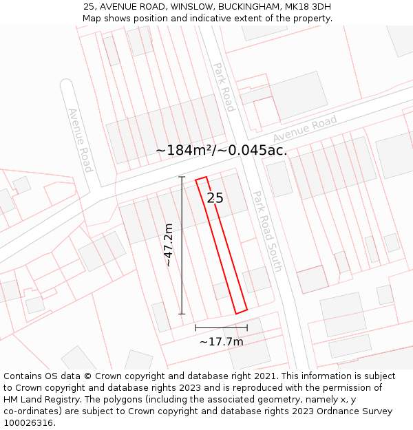 25, AVENUE ROAD, WINSLOW, BUCKINGHAM, MK18 3DH: Plot and title map