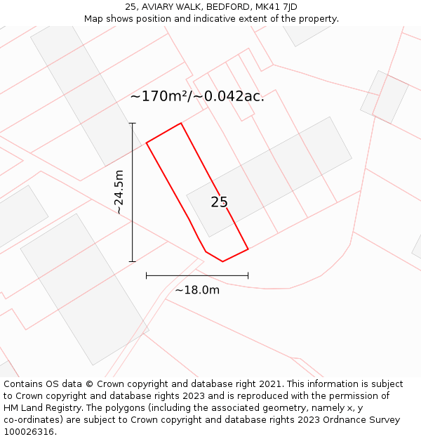 25, AVIARY WALK, BEDFORD, MK41 7JD: Plot and title map