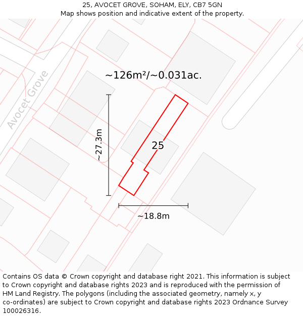 25, AVOCET GROVE, SOHAM, ELY, CB7 5GN: Plot and title map