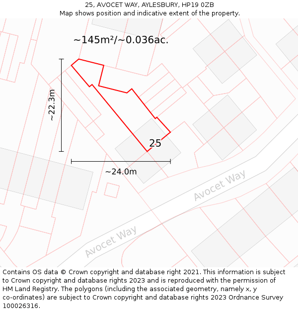 25, AVOCET WAY, AYLESBURY, HP19 0ZB: Plot and title map