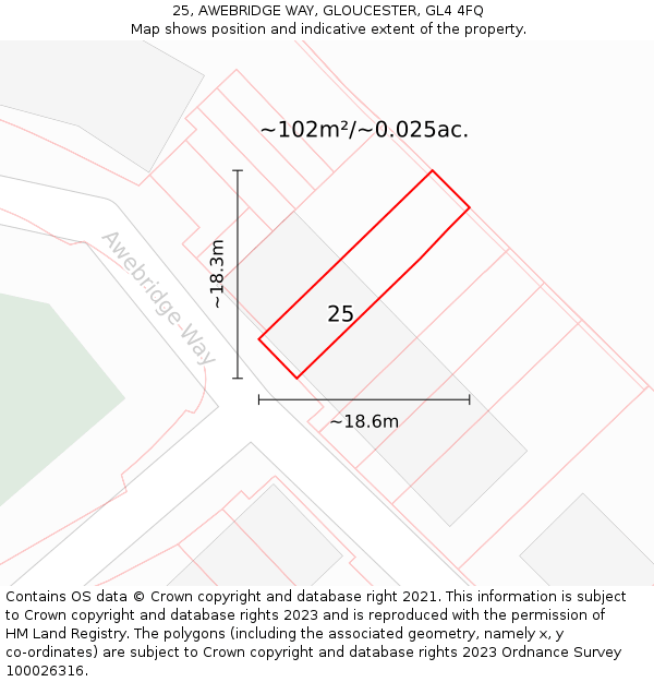 25, AWEBRIDGE WAY, GLOUCESTER, GL4 4FQ: Plot and title map