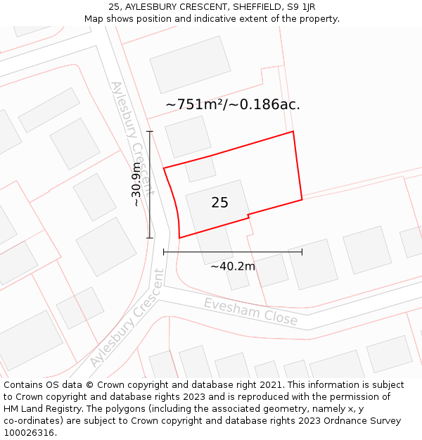 25, AYLESBURY CRESCENT, SHEFFIELD, S9 1JR: Plot and title map