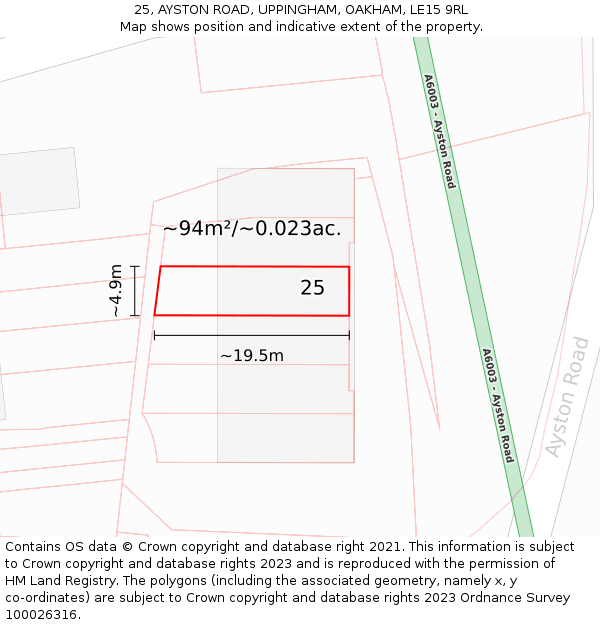 25, AYSTON ROAD, UPPINGHAM, OAKHAM, LE15 9RL: Plot and title map