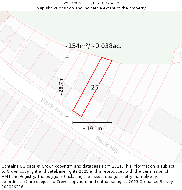 25, BACK HILL, ELY, CB7 4DA: Plot and title map