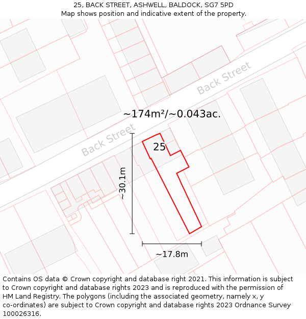 25, BACK STREET, ASHWELL, BALDOCK, SG7 5PD: Plot and title map