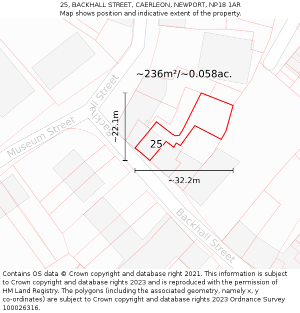 25, BACKHALL STREET, CAERLEON, NEWPORT, NP18 1AR: Plot and title map
