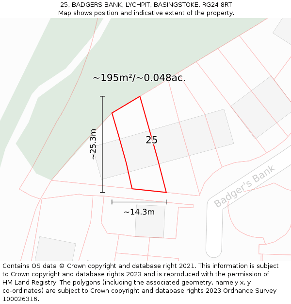 25, BADGERS BANK, LYCHPIT, BASINGSTOKE, RG24 8RT: Plot and title map