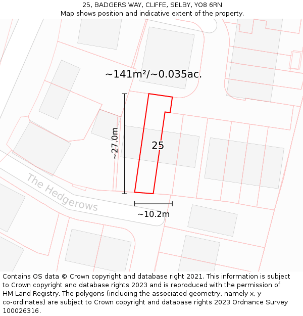 25, BADGERS WAY, CLIFFE, SELBY, YO8 6RN: Plot and title map