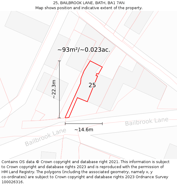 25, BAILBROOK LANE, BATH, BA1 7AN: Plot and title map
