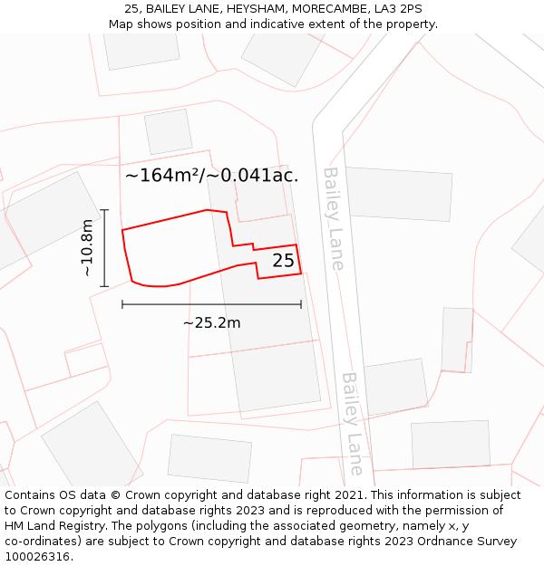 25, BAILEY LANE, HEYSHAM, MORECAMBE, LA3 2PS: Plot and title map