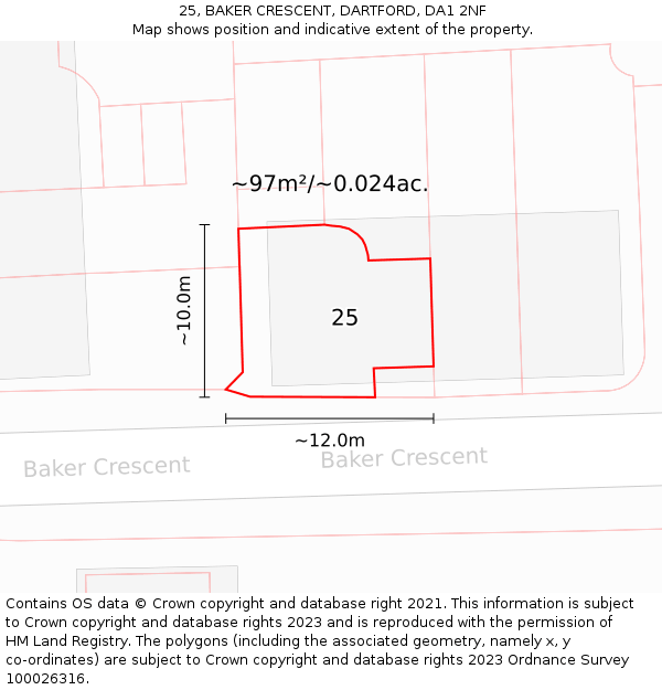 25, BAKER CRESCENT, DARTFORD, DA1 2NF: Plot and title map