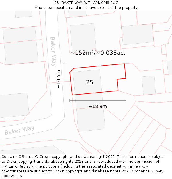 25, BAKER WAY, WITHAM, CM8 1UG: Plot and title map