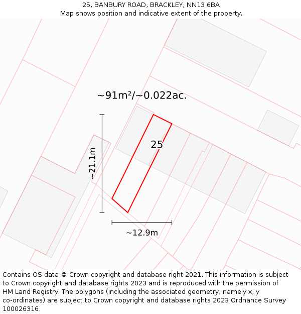 25, BANBURY ROAD, BRACKLEY, NN13 6BA: Plot and title map