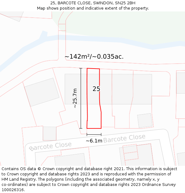 25, BARCOTE CLOSE, SWINDON, SN25 2BH: Plot and title map