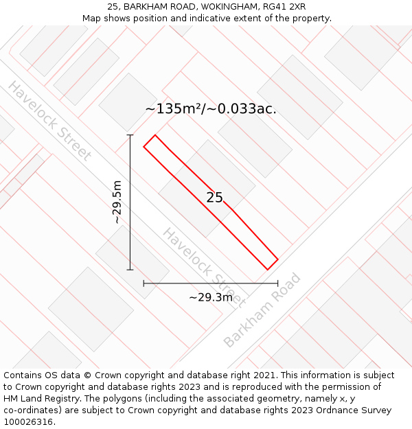 25, BARKHAM ROAD, WOKINGHAM, RG41 2XR: Plot and title map