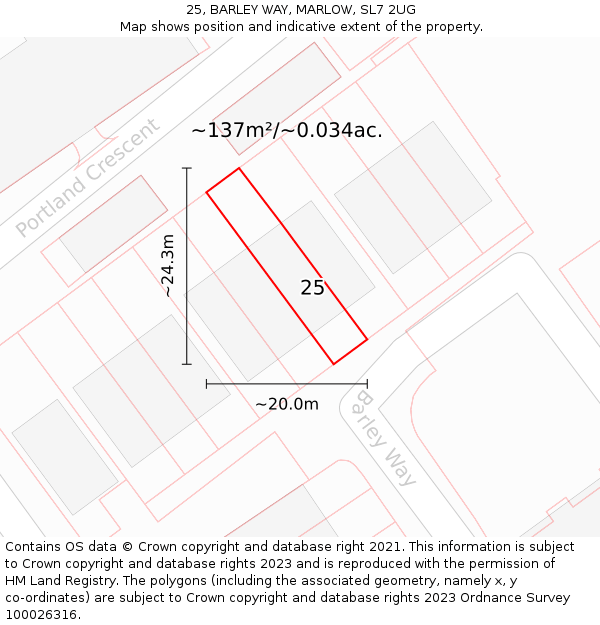 25, BARLEY WAY, MARLOW, SL7 2UG: Plot and title map