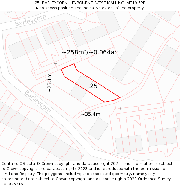 25, BARLEYCORN, LEYBOURNE, WEST MALLING, ME19 5PR: Plot and title map