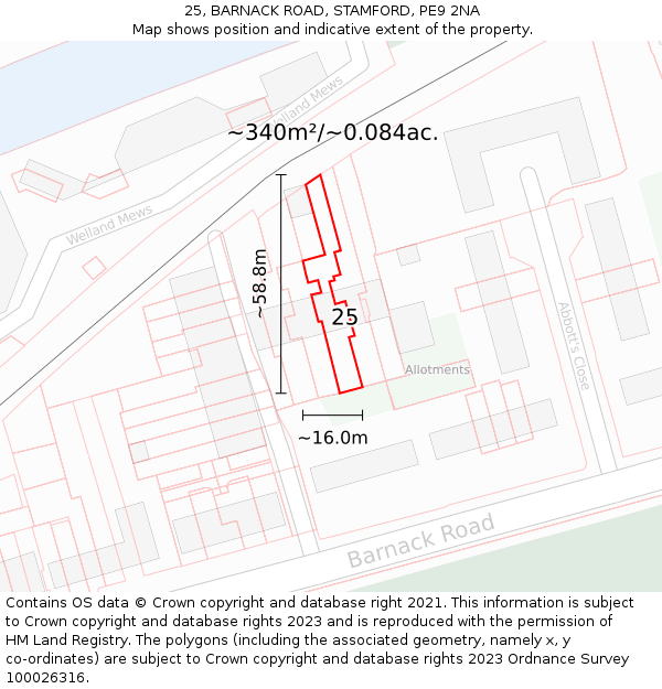 25, BARNACK ROAD, STAMFORD, PE9 2NA: Plot and title map