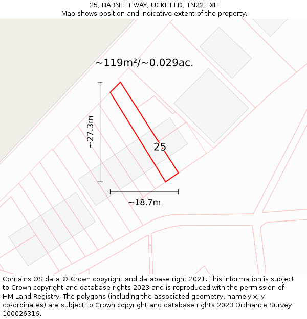 25, BARNETT WAY, UCKFIELD, TN22 1XH: Plot and title map