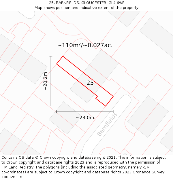 25, BARNFIELDS, GLOUCESTER, GL4 6WE: Plot and title map