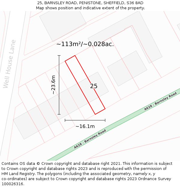25, BARNSLEY ROAD, PENISTONE, SHEFFIELD, S36 8AD: Plot and title map
