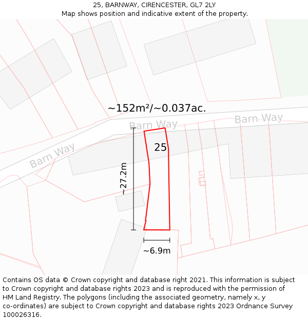 25, BARNWAY, CIRENCESTER, GL7 2LY: Plot and title map