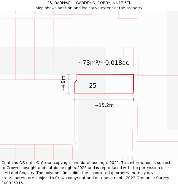 25, BARNWELL GARDENS, CORBY, NN17 5EL: Plot and title map