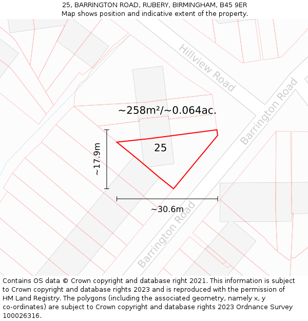 25, BARRINGTON ROAD, RUBERY, BIRMINGHAM, B45 9ER: Plot and title map