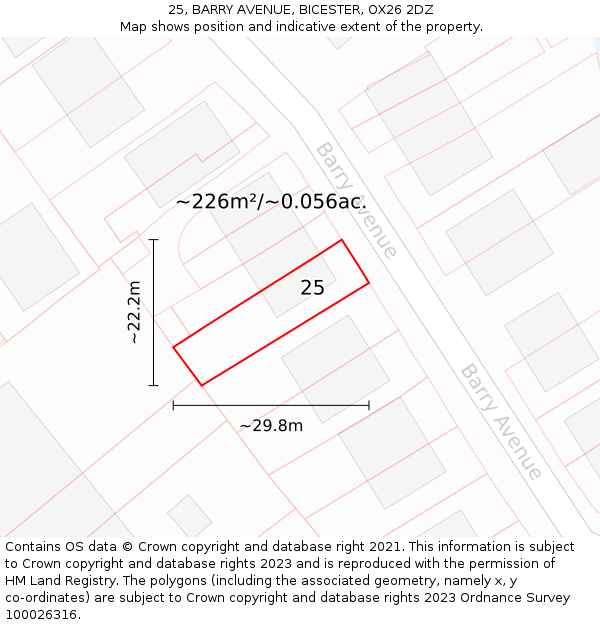25, BARRY AVENUE, BICESTER, OX26 2DZ: Plot and title map