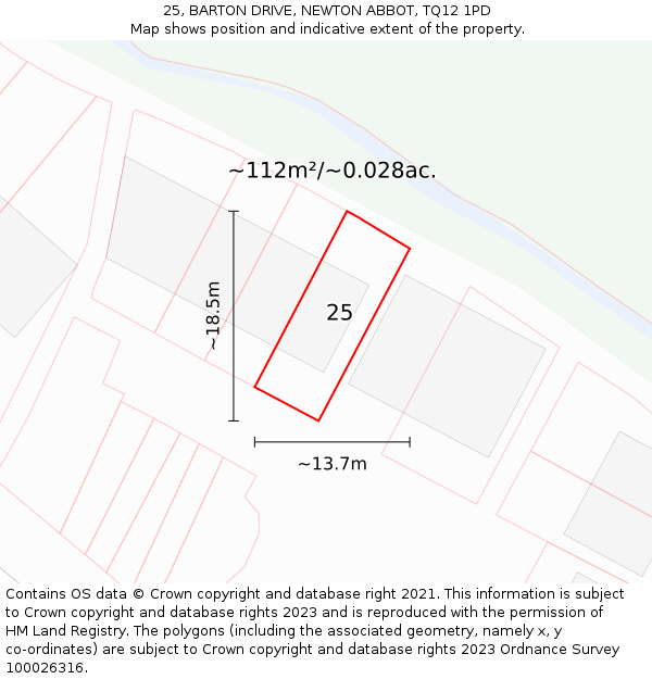 25, BARTON DRIVE, NEWTON ABBOT, TQ12 1PD: Plot and title map