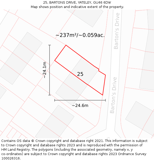 25, BARTONS DRIVE, YATELEY, GU46 6DW: Plot and title map