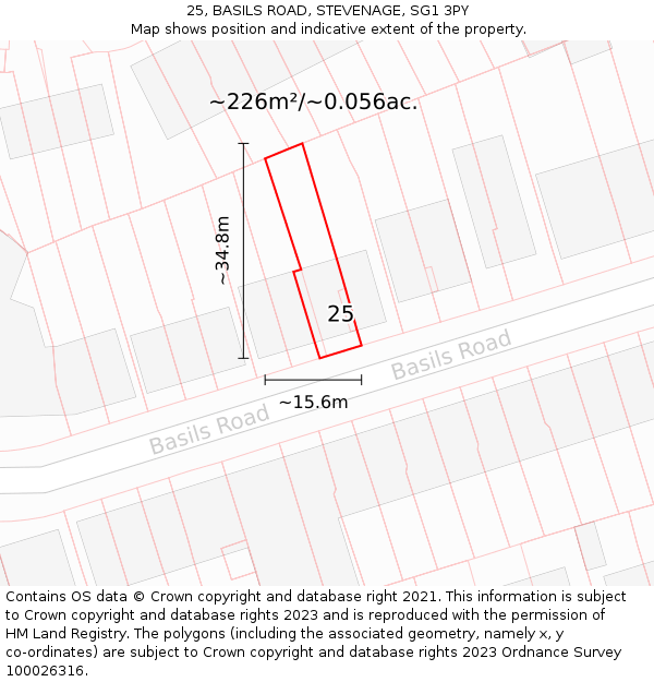 25, BASILS ROAD, STEVENAGE, SG1 3PY: Plot and title map