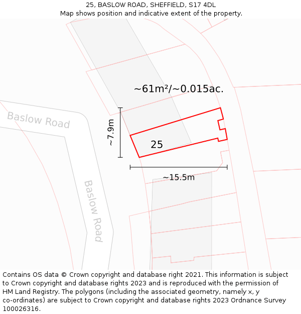25, BASLOW ROAD, SHEFFIELD, S17 4DL: Plot and title map