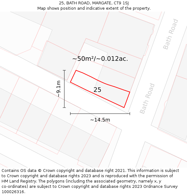 25, BATH ROAD, MARGATE, CT9 1SJ: Plot and title map