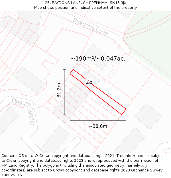 25, BAYDONS LANE, CHIPPENHAM, SN15 3JX: Plot and title map