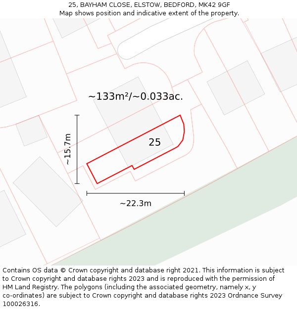 25, BAYHAM CLOSE, ELSTOW, BEDFORD, MK42 9GF: Plot and title map