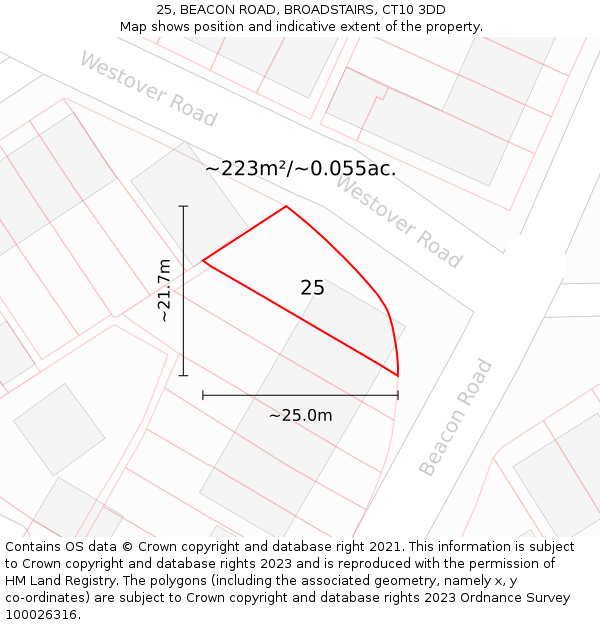 25, BEACON ROAD, BROADSTAIRS, CT10 3DD: Plot and title map