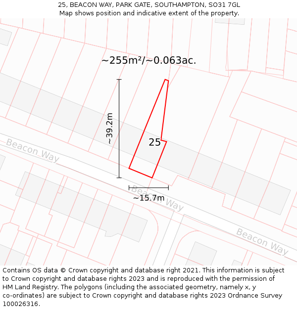 25, BEACON WAY, PARK GATE, SOUTHAMPTON, SO31 7GL: Plot and title map