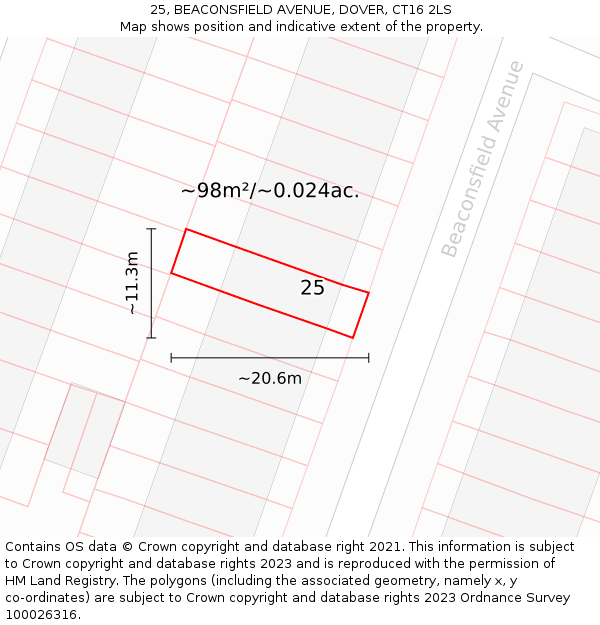 25, BEACONSFIELD AVENUE, DOVER, CT16 2LS: Plot and title map