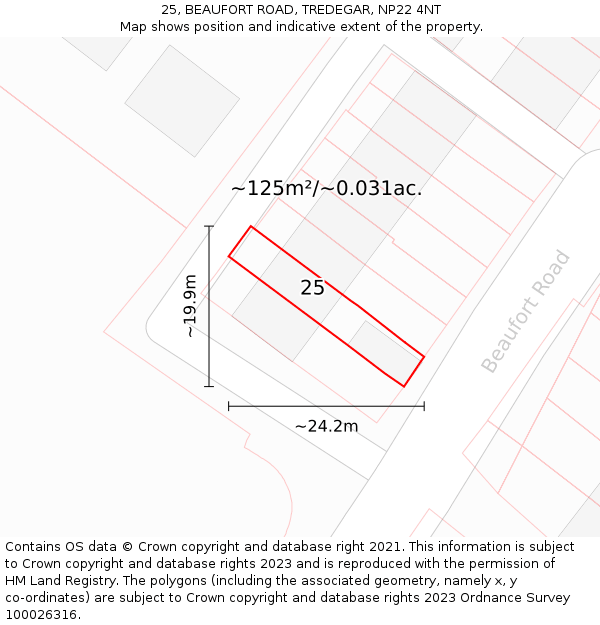 25, BEAUFORT ROAD, TREDEGAR, NP22 4NT: Plot and title map