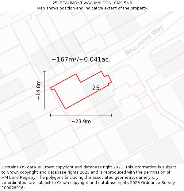 25, BEAUMONT WAY, MALDON, CM9 5NA: Plot and title map