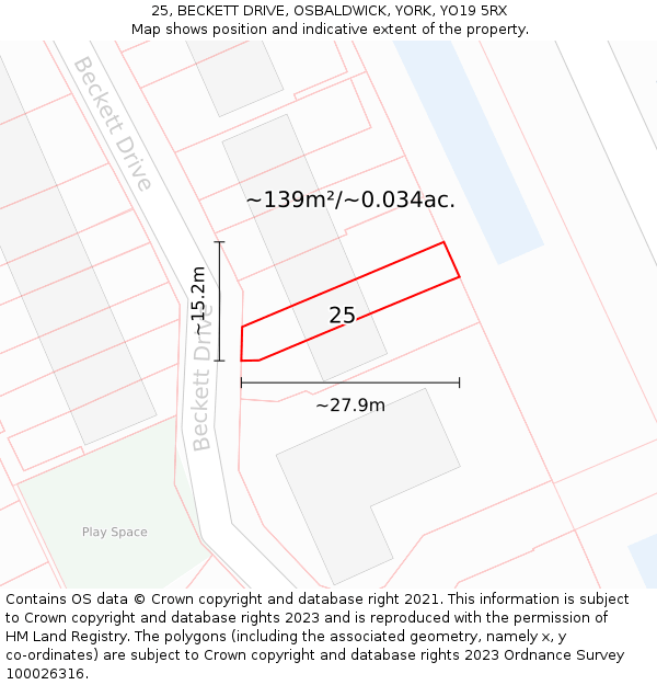 25, BECKETT DRIVE, OSBALDWICK, YORK, YO19 5RX: Plot and title map