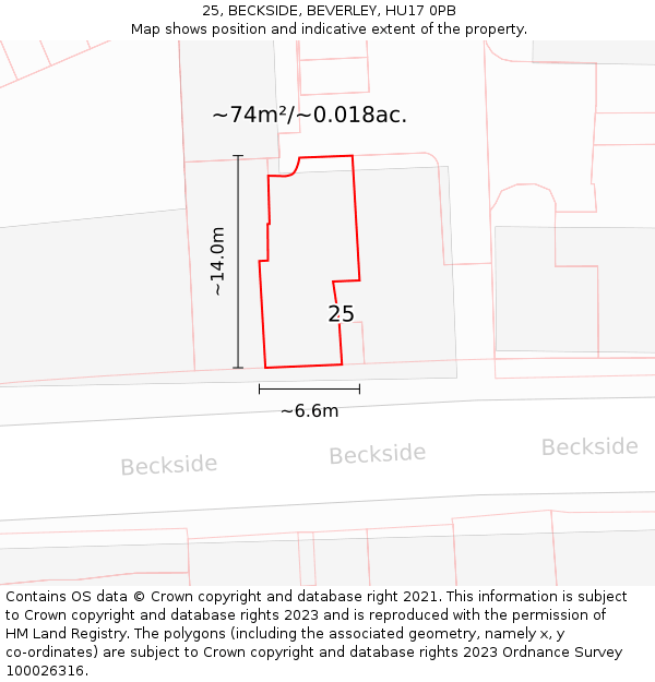 25, BECKSIDE, BEVERLEY, HU17 0PB: Plot and title map
