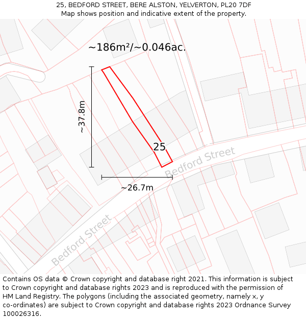25, BEDFORD STREET, BERE ALSTON, YELVERTON, PL20 7DF: Plot and title map