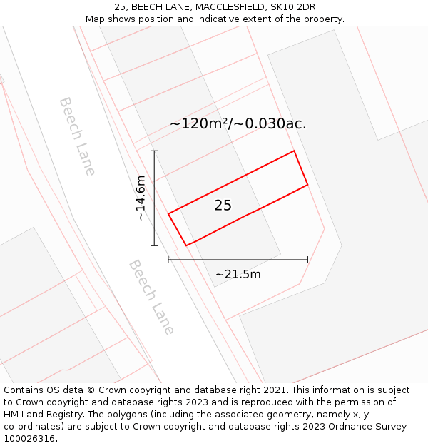 25, BEECH LANE, MACCLESFIELD, SK10 2DR: Plot and title map