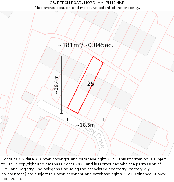 25, BEECH ROAD, HORSHAM, RH12 4NR: Plot and title map