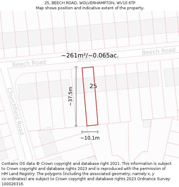 25, BEECH ROAD, WOLVERHAMPTON, WV10 6TP: Plot and title map