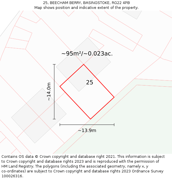25, BEECHAM BERRY, BASINGSTOKE, RG22 4PB: Plot and title map