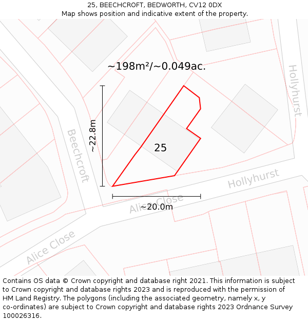 25, BEECHCROFT, BEDWORTH, CV12 0DX: Plot and title map